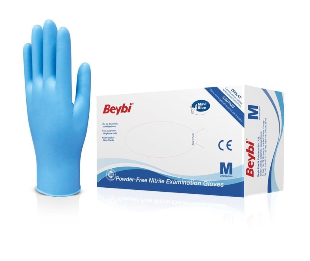 BEYBİBeybi Pudrasız Nitril Mavi (M) Medium Beden Muayene Eldiven 100lü Paket8681780110756