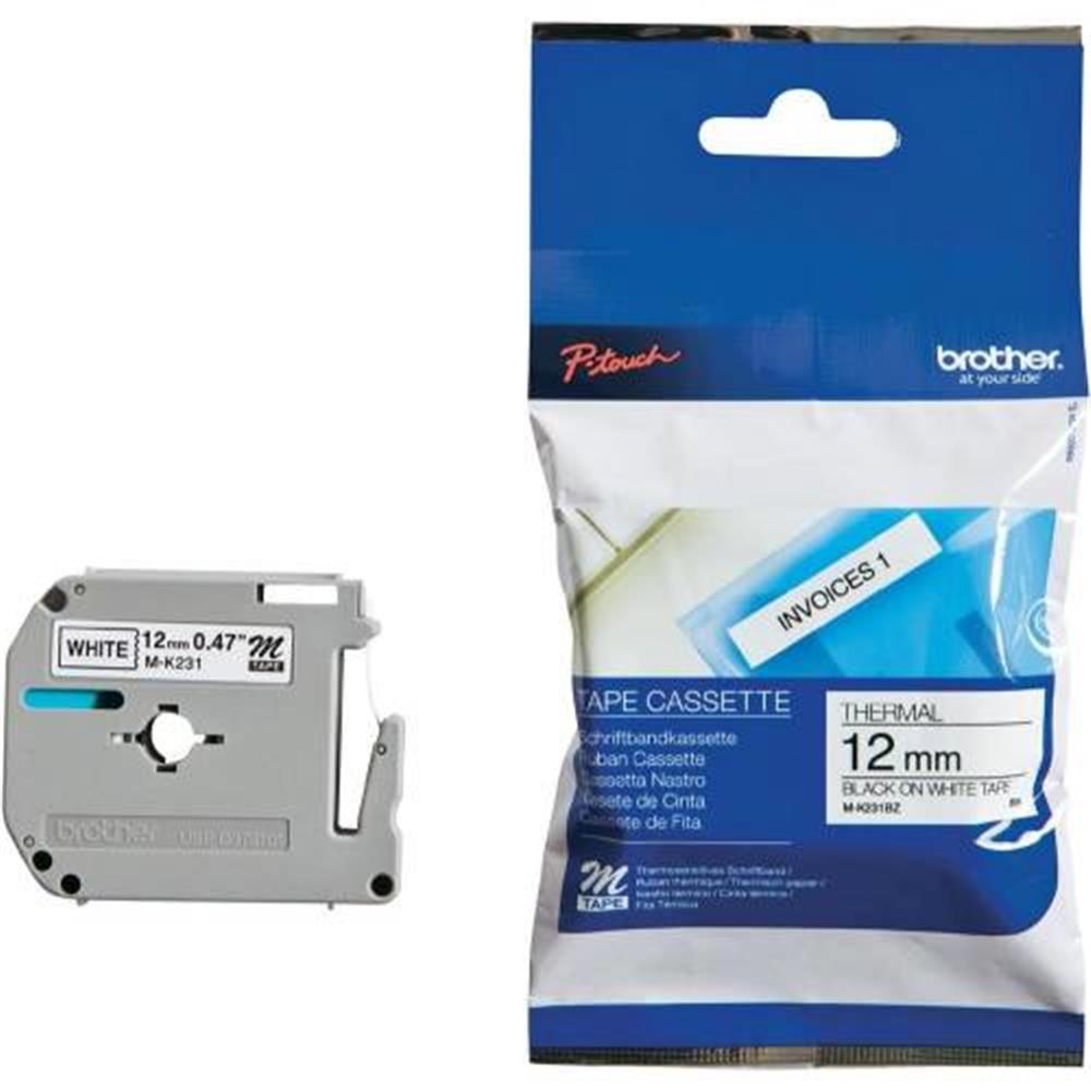 BrotherBrother M-K231 12 mm Beyaz Üzeri Siyah Kağıt Etiket4977766053488