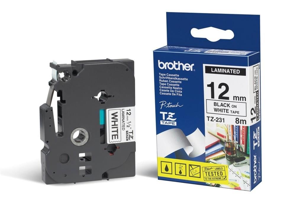 BROTHERBrother TZE-231 12 mm Beyaz Üzeri Siyah Laminasyonlu Etiket4977766688260