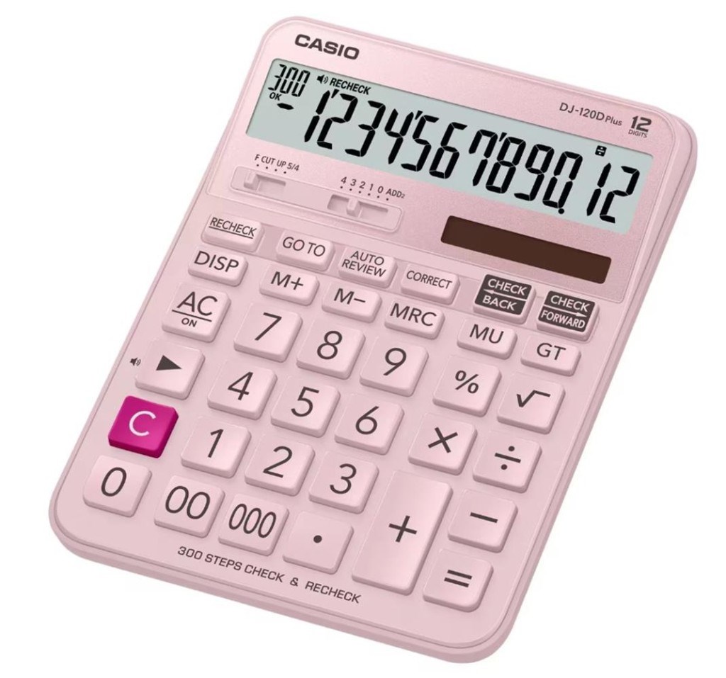 CasioCasio DJ-120D Plus Pembe İşlem Kontrollü 12 Hane Masa Üstü Hesap Makinesi4549526621789