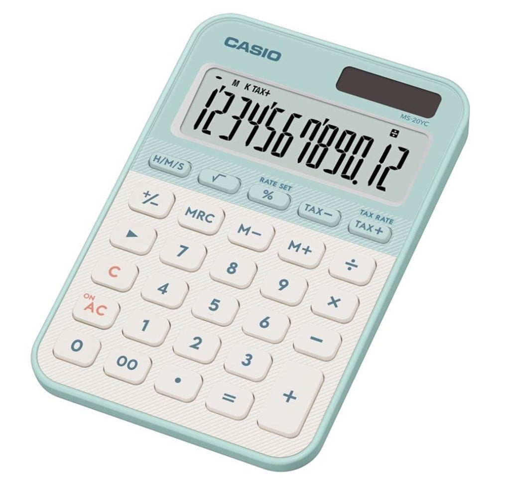 CasioCasio MS-20YC-LG 12 Hane Pastel Yeşil Beyaz Masa Üstü Hesap Makinesi4549526621185