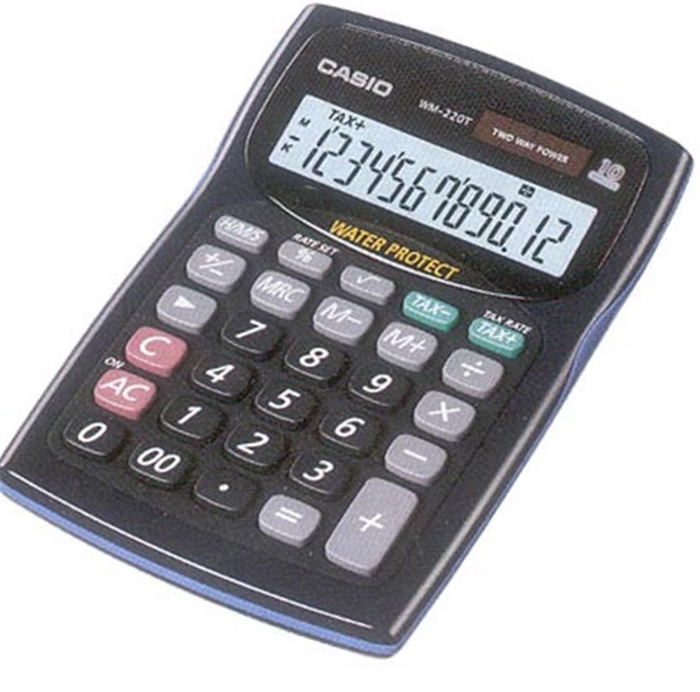 CasioCasio WM-220MS-BU 12 Hane Mavi Suya-Toza Dayanıklı Masa Üstü Hesap Makinesi4971850033851