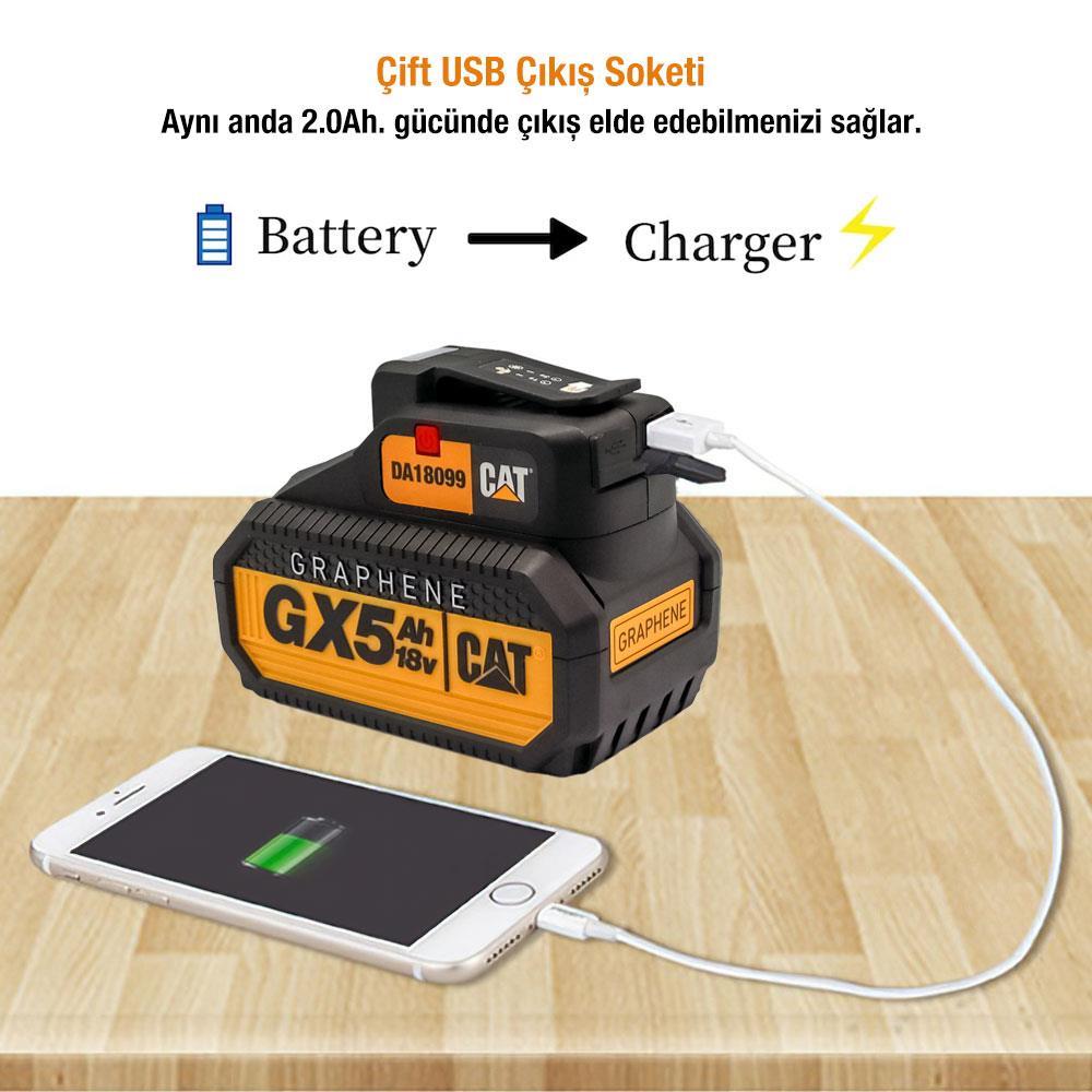 CATCAT DA18099 18Volt 2A Çift Çıkışlı USB Port + LED Fener (Akü Dahil Değildir)DA18099