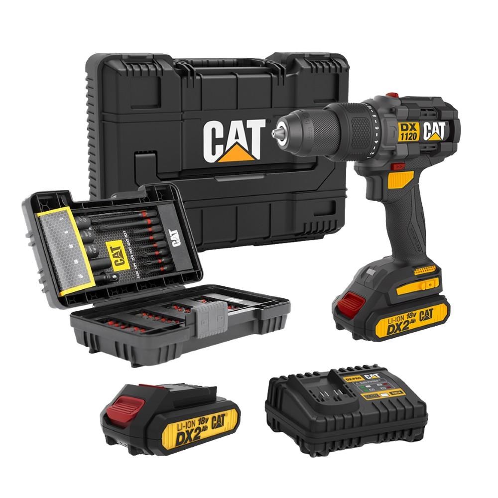 CATCAT DX1120 18Volt/2.0Ah Li-ion Çift Akülü Kömürsüz Profesyonel Şarjlı Darbeli Matkap + DA01902 45 Parça Vidalama Uç SetiDX1120