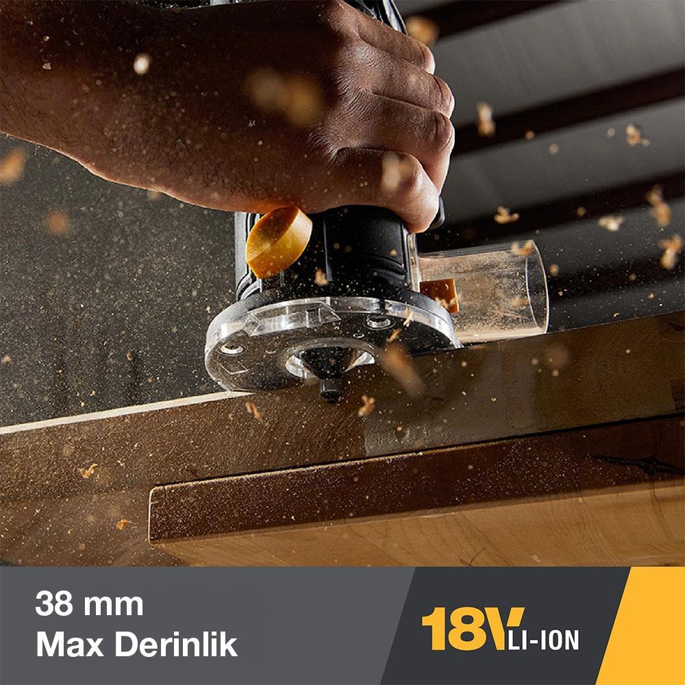 CATCAT DX82B 18Volt Şarjlı Kömürsüz 6mm Devir Ayarlı Profesyonel Avuç İçi El Frezesi Formika Tıraşlama (Akü Dahil Değildir)DX82B