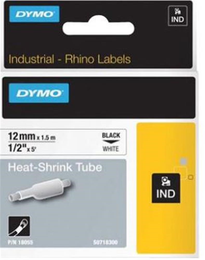 DYMODYMO 18055 RhinoPRO Beyaz-Siyah Isıyla Küçülen Şerit 12 mm x 1,5 mt071701180551