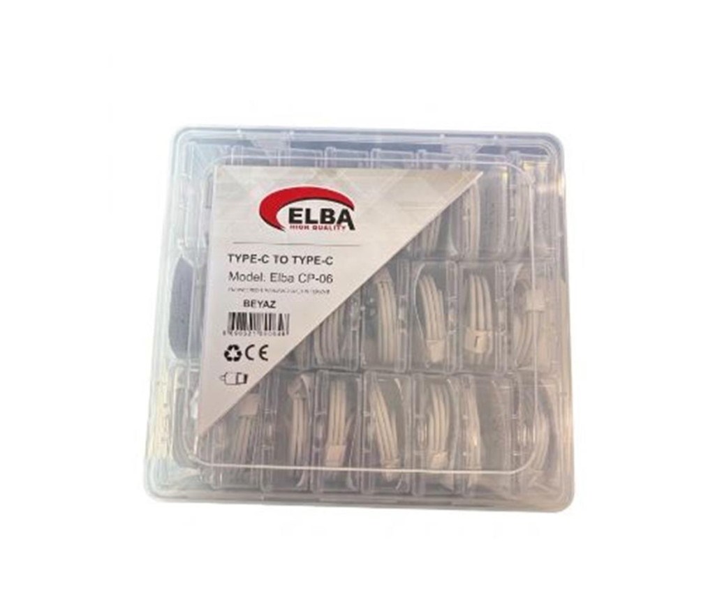 ELBAElba CP-06 P-BTT Şeffaf Kutulu Type-c To Type-c 24lü Beyaz Şarj Kablosu8698521890648