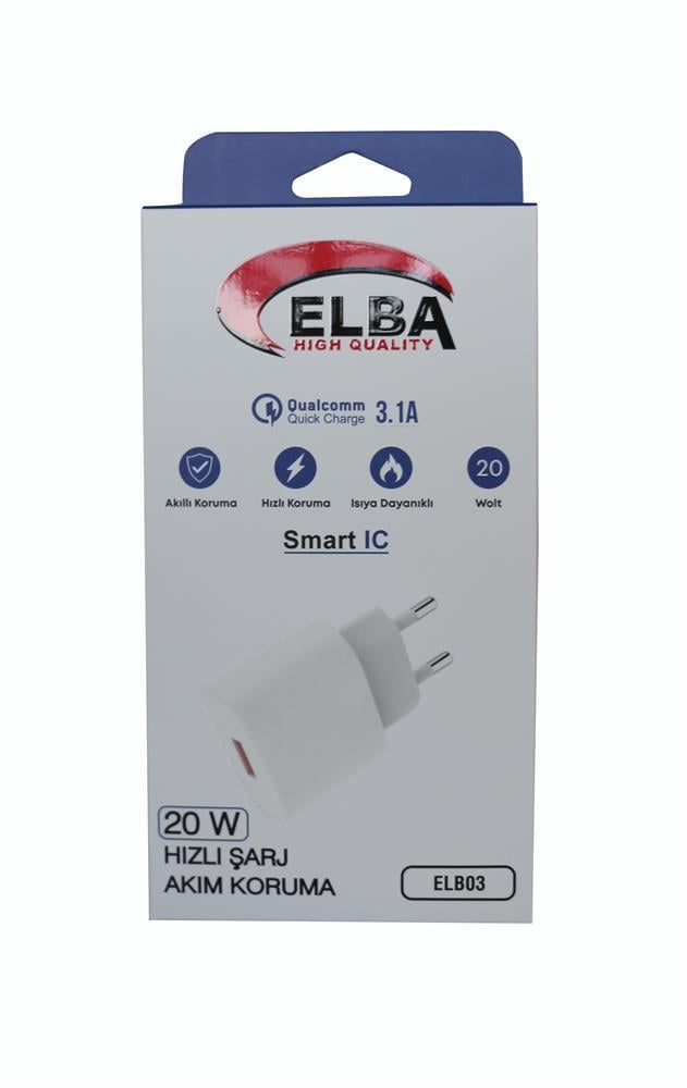 ELBAElba ELB03-20USB Beyaz 20W USb Şarj Kafa QC4.0(Akıllı Koruma-Hızlı Şarj-Isıya Dayanıklı)8698521899863