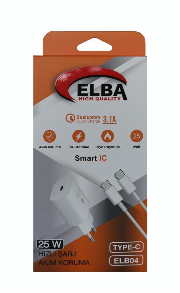 ELBAElba ELB04-PD-25WTypc Beyaz 25W Typc-e Ev Şarj Kafa+1mt Type-c To Type-c Kablo 3.1 Hızlı Şarj8698521899870
