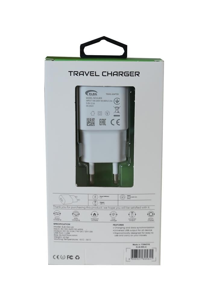 ELBAElba Elb09 5W 2.1A Hızlı Şarj Akıllı Koruma Usb EV Şarj Kafa8698521895841