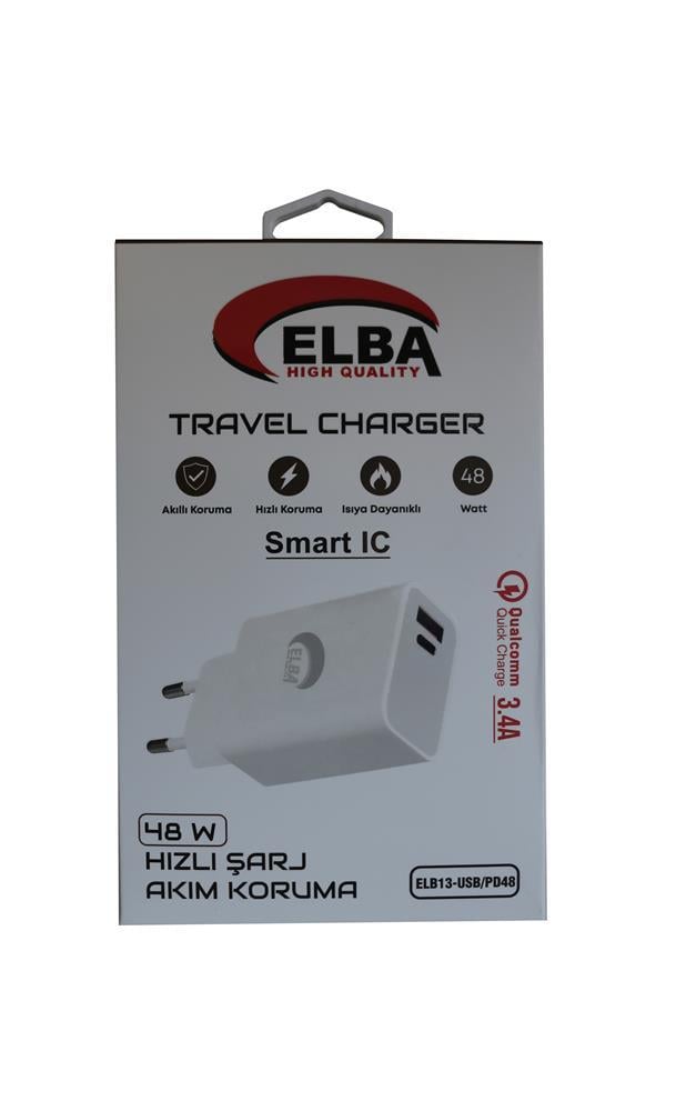 ELBAElba ELB13 Elb-48w 3.4A USB-Pd48 (Usb+Type-C) Akıllı Koruma- Isıya Dayanklı Hızlı Şarj Ev Şarj Kafa8698521882087