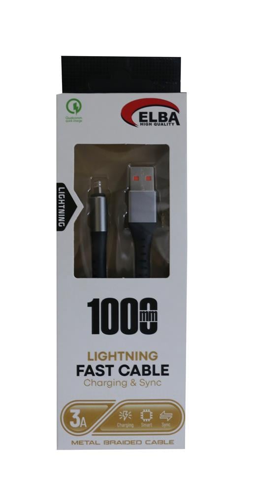 ELBAElba Elb27-IOS 1Mt  iPhone Lightning 3A Hızlı Şarj Hasırlı Şarj Kablosu Beyaz8698521886900