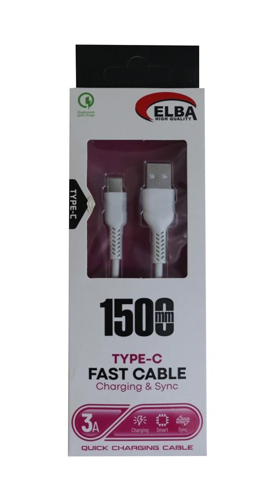 ELBAElba Elb37-T1  Type-c 1,5mt 3A Hızlı Şarj Beyaz Kablo8698521884197