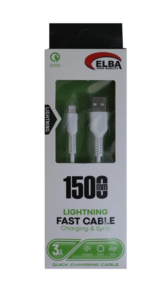 ELBAElba Elb38-L1 1,5Mt  iPhone Lightning Beyaz 3A Hızlı Şarj Kablosu8698521884203