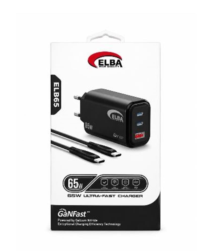 ELBAElba ELB65 65W Siyah Ev Şarj Kafa + Type- C To Type-C Kablo  ( GANFAST Teknoloji )Şarj Aleti8698521891041