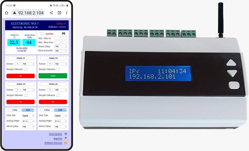 ElectrosecElectrosec WA-7 Akıllı Ev Otomasyon ve Isı Nem Takip Sistemi  (Wi-Fi, 7 Kanal)WA-7