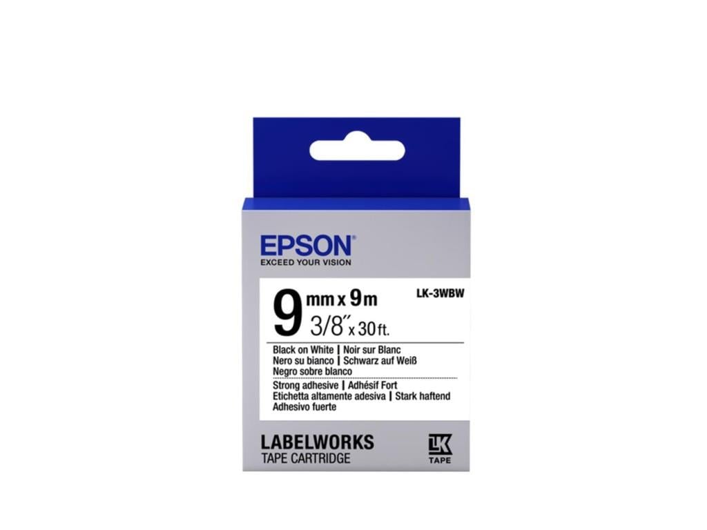 EpsonEpson LK-3WBW Güçlü Yapışkanlı Beyaz Üzeri Siyah 9mm 9Metre Etiket8715946611181