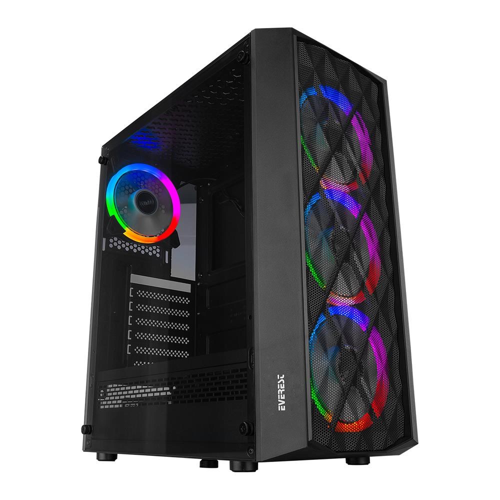 EVERESTEverest BUMPY 4-12cm RGB Fan Tempered Camlı ATX Mid-T Gaming Oyuncu Kasası8680096100208