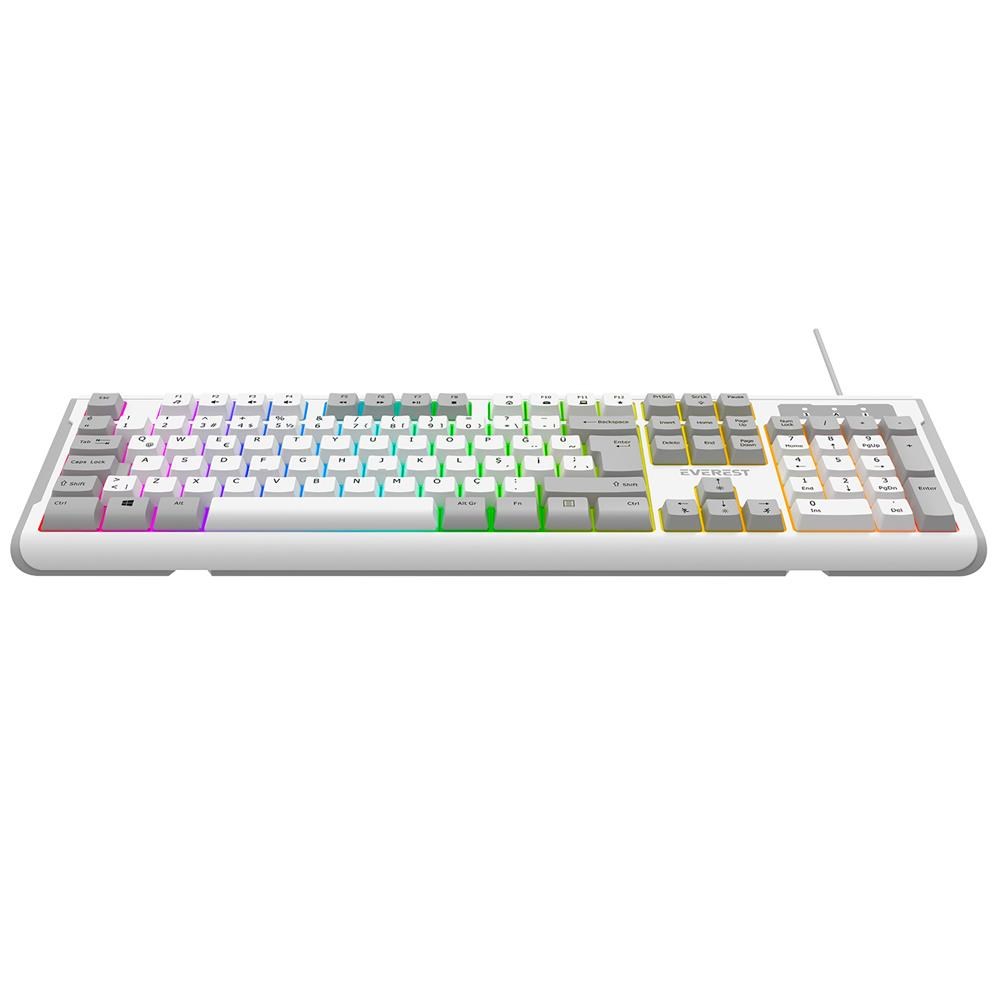 EVERESTEverest KB-74 Beyaz-Gri USB Rainbow Aydınlatmalı Q Membrane8680096142765