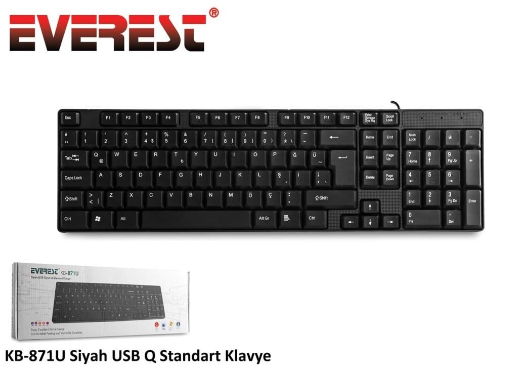 EVERESTEverest KB-871U Siyah Q Usb Kablolu Standart 108 Tuşlu Klavye8697671400660