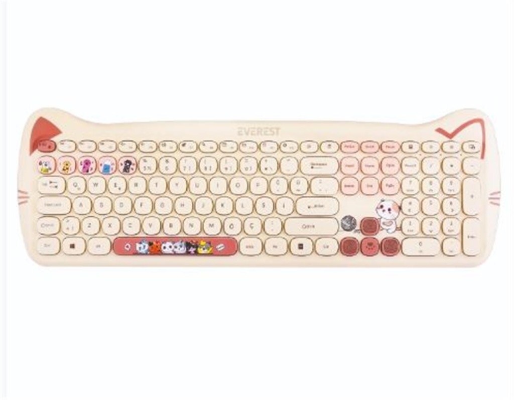 EVERESTEverest KM-6283 CATTY Renkli Tuşlu Sarı Kablosuz 2.4 + BT Q Multimedia Klavye + Mouse + Pad Set8680096125454
