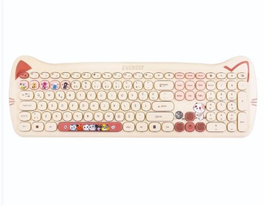 EVERESTEverest KM-6283 CATTY Renkli Tuşlu Sarı Kablosuz 2.4 + BT Q Multimedia Klavye + Mouse + Pad Set8680096125454