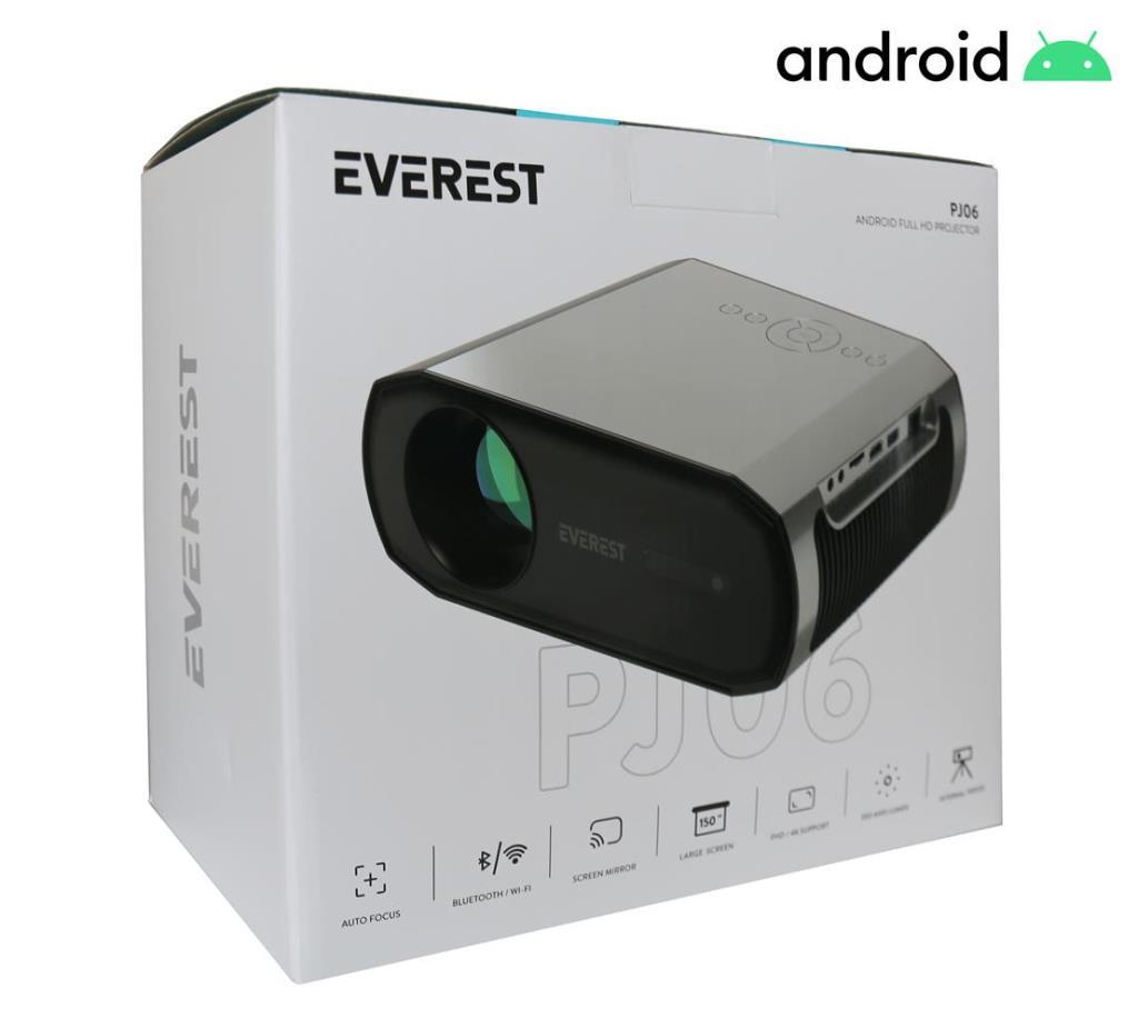 EVERESTEverest PJ06 Gri- Siyah 1080P 9800 Lümens Tripodlu Android 9.0 4K Destekli Full HD Projeksiyon Cihaz8680096128684
