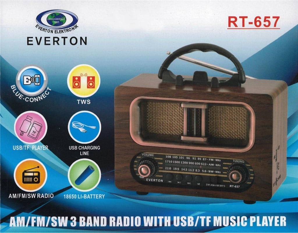 EVERTONEverton Rt-657  Bluetooth Fm-Usb-Tf-Aux Şarjlı Nostaljik Radyo6901234566574