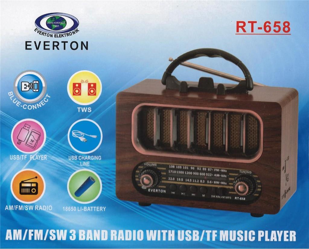EVERTONEverton Rt-658  Bluetooth Fm-Usb-Tf-Aux Şarjlı Nostaljik Radyo6901234566581