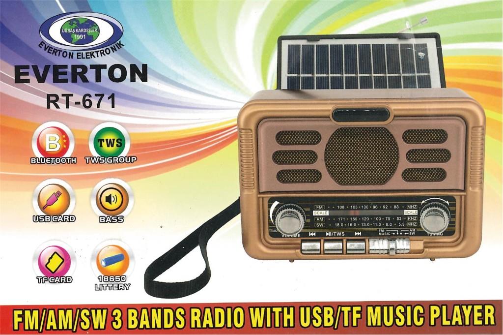 EVERTONEverton Rt-671 Bluetooth Fm-Usb-Tf-Aux Şarjlı Solar Nostaljik Radyo Güneş Panelli9202305126718
