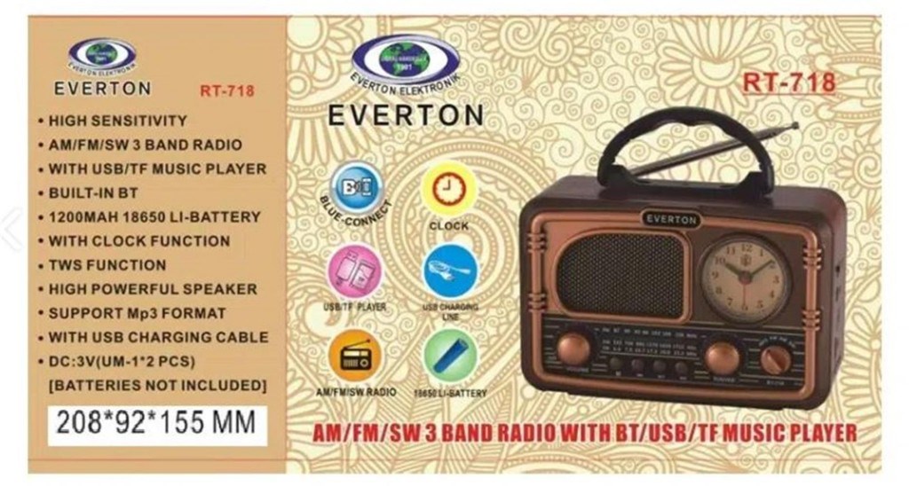 EVERTONEverton RT-718 Bluetooth-USB-SD-FM Şarjlı  Nostaljik Radyo7453351171807
