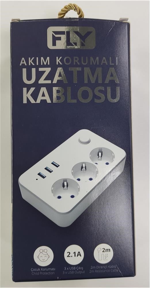 FLYFly 3406-01 3lü Anahtarlı 2.1A 3Usb Şarj Çıkışı 2mt Anahtarlı  Akım Korumalı Priz Çocuk Koruması8681438192981