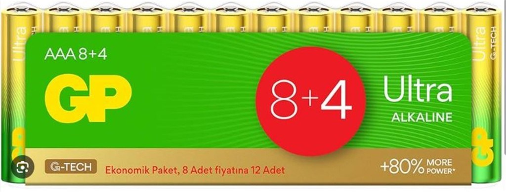 GPGP G-Tech LR03 AAA Boy Ultra Alkalin İnce Kalem Pil 12'li Paket GP24AU-VS124891199218644
