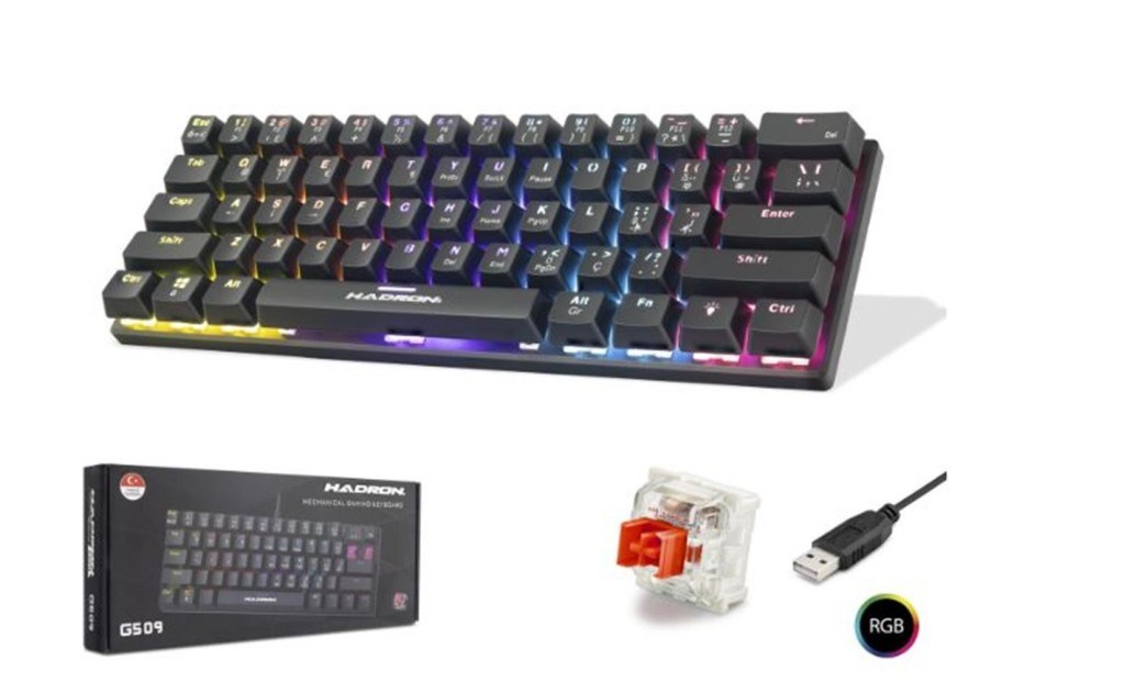 NODARHadron G509R Kablolu Oyuncu Mini Klavye Mekanik Red Switch Rgb Q Siyah8680469043248