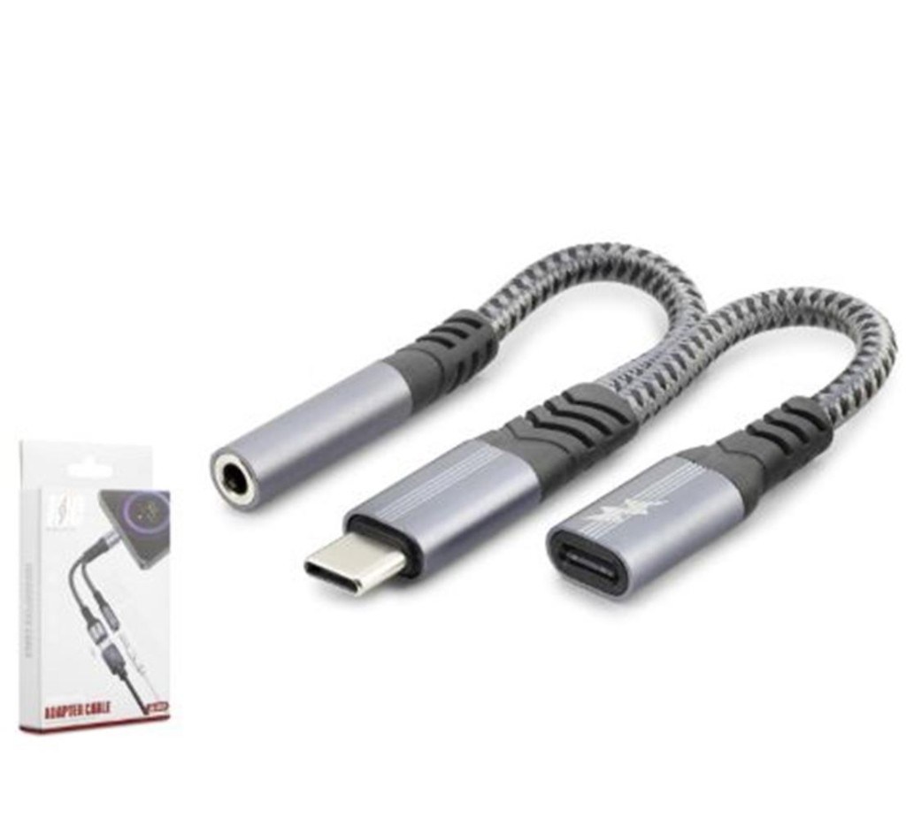 HCSHADRON GJ018 Type-C 3.5 mm Araç Şarj Ses Ayırıcı Kablo Siyah868096
