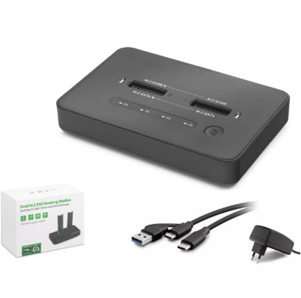 HADRONHADRON HDX1797 Dual M.2 SSD Disk Docking Station NVMe-NVMe SATA-SATA Klonlama Destekli - Siyah8680469048045