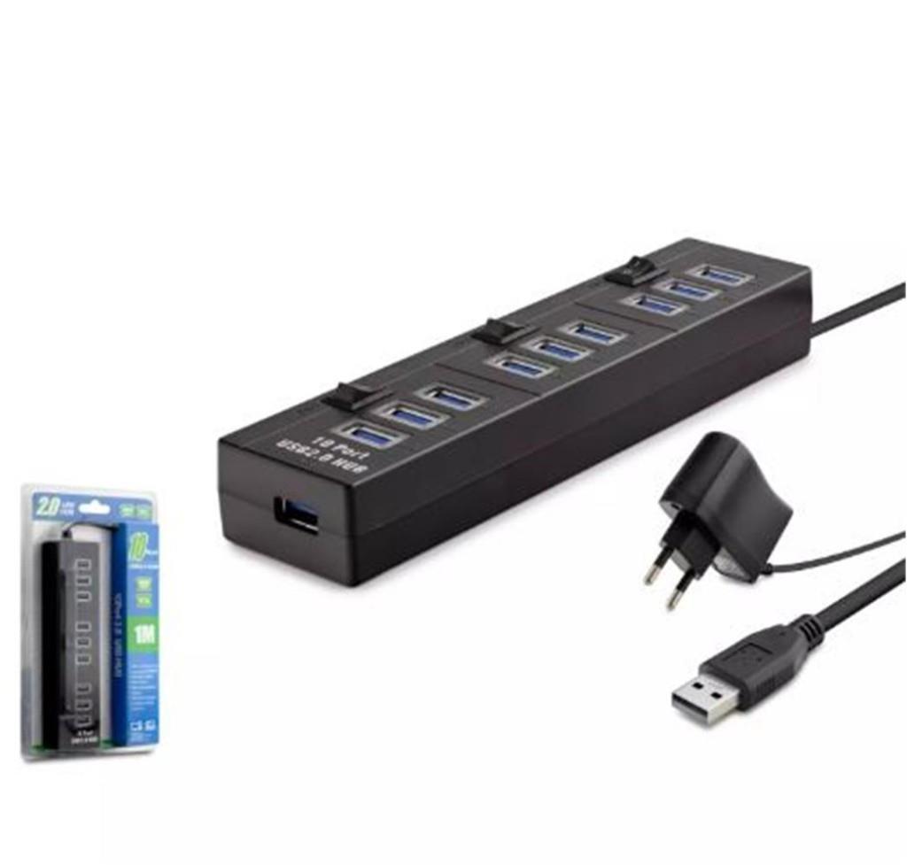 HCSHadron Hdx7005 Usb Hub 10-Usb 1M Siyah ( Güç Adaptörlü)8680469028139