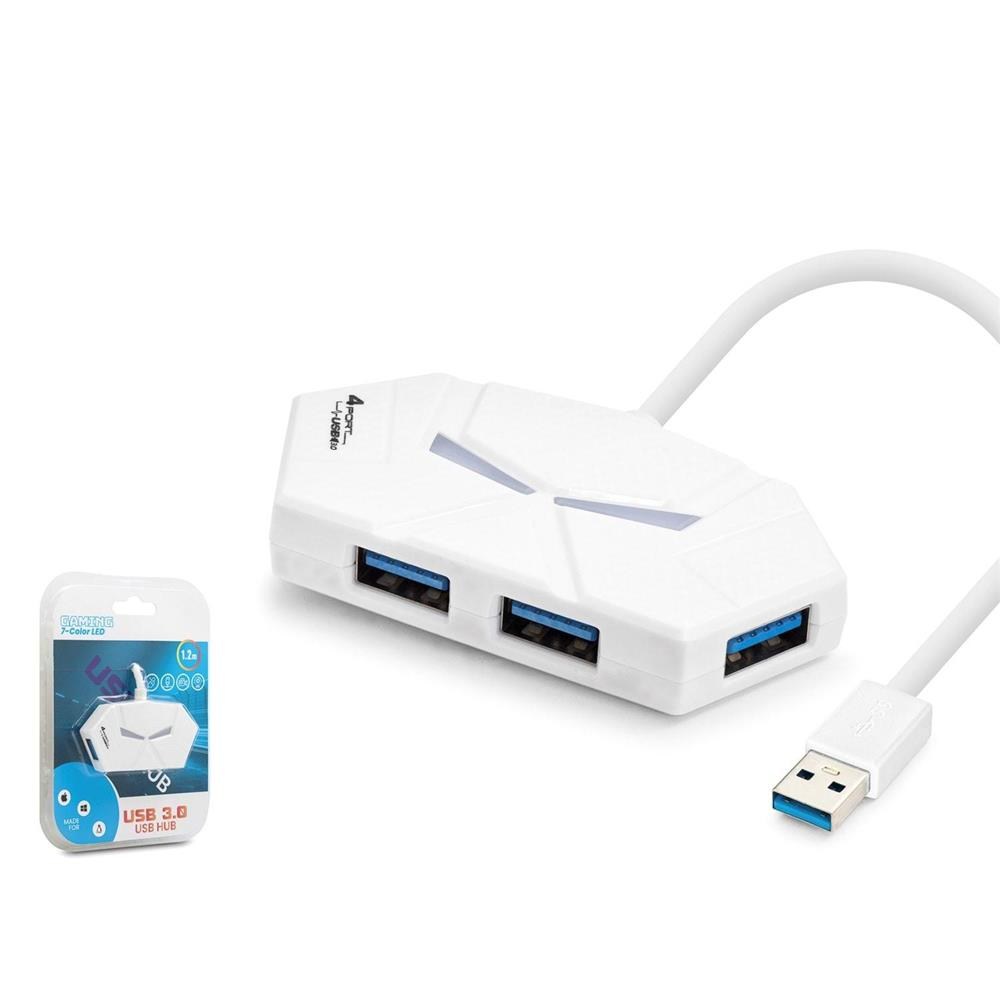 HADRONHadron HDX7051 Gaming USB Hub 3.0 5Gbps 4x USB-A 3.0 7 Renk LED 4 Port Çoklayıcı 120cm Beyaz8680469046874