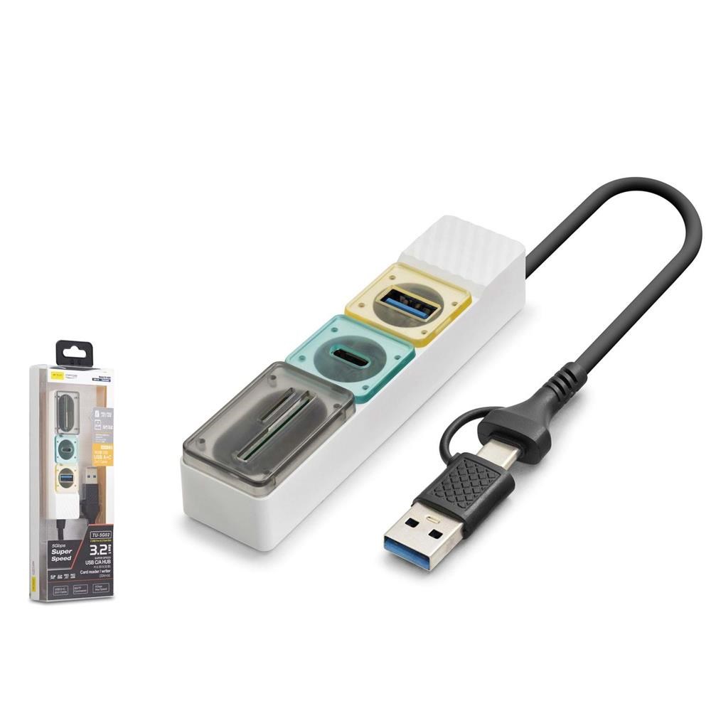 NODARHadron HDX7058 Hub 5Gbps 1x Type-C 3.2+1xUsb-A 3.2+SD+microSD 4 Port 2in1 Kablolu Kart Okuyu Beyaz8680469046942