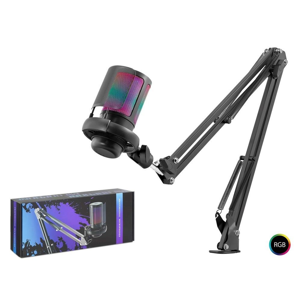 HADRONHADRON ME6S35B Gaming RGB Mikrofon Seti Boom Mikrofon Kolu Type-C 192kHz 24Bit Siyah8680469045891