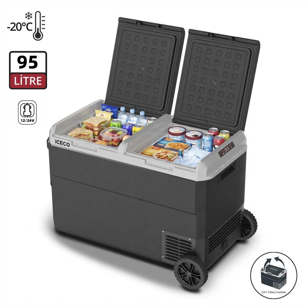 ICECOICECO MCD95D 12/24V 95 Litre Kompresörlü Çift Bölmeli Tekerlekli Outdoor Oto Buzdolabı/DondurucuMCD95D