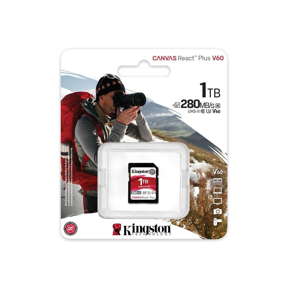 KINGSTONKingston SDR2V6-1TB Canvas React Plus SDXC UHS-II 280R-150W U3 V60 for Full HD-4K SD Hafıza Kartı740617340556