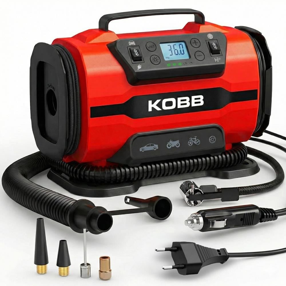 KOBBKOBB KB301 12Volt 220Volt 150 PSI Ayarlanabilir Dijital Basınç Göstergeli Lastik ve Yatak Şişirme PompasıKB301