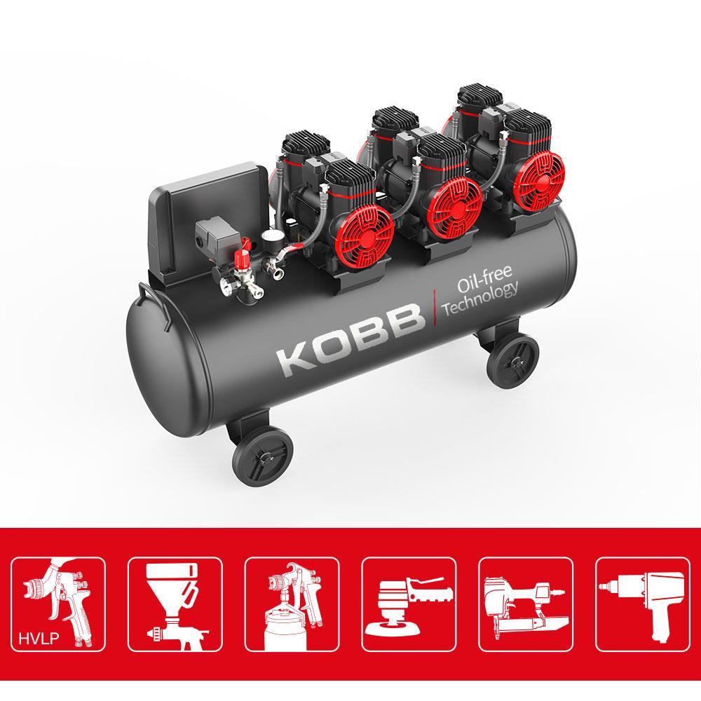 KOBBKOBB KBK100S 6.0HP 100Lt 8Bar Üç Motorlu Yağsız Sessiz Taşınabilir Hava KompresörüKBK100S