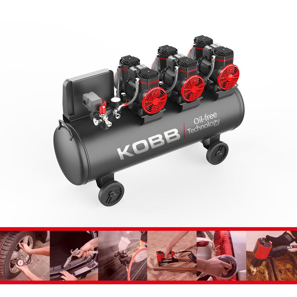 KOBBKOBB KBK100S 6.0HP 100Lt 8Bar Üç Motorlu Yağsız Sessiz Taşınabilir Hava KompresörüKBK100S