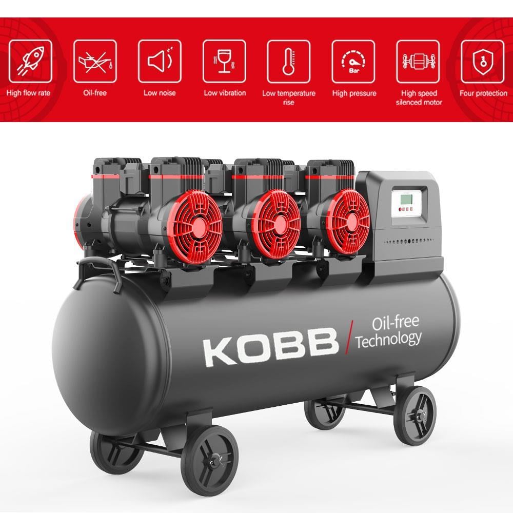 KOBBKOBB KBK100S 6.0HP 100Lt 8Bar Üç Motorlu Yağsız Sessiz Taşınabilir Hava KompresörüKBK100S