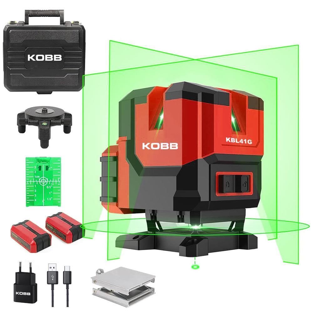 KOBBKOBB KBL41G 30Metre 4x90⁰/1x360⁰ Otomatik Hizalamalı Li-ion Çift Akülü Profesyonel Yeşil Çapraz Çizgi Lazer DistomatKBL41G