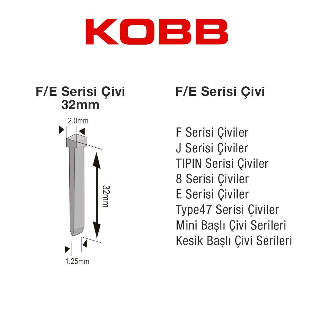 KOBBKOBB KBZ32F 32mm 2500 Adet F/E/J/8 Serisi Ağır Hizmet Tipi Kesik Başlı ÇiviKBZ32F