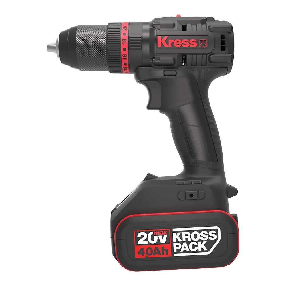 KressKress KUC30 20Volt/4.0Ah Li-ion Çift Akülü Kömürsüz Profesyonel Şarjlı Darbeli MatkapKUC30