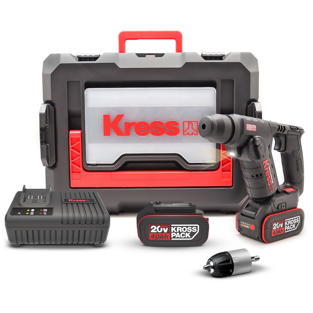 KressKress KUC50.2 20Volt/4.0Ah. Li-ion Çift Akülü Kömürsüz 1.7J Profesyonel SDS-Plus Pnömatik Matkap + 10mm MandrenKUC50.2